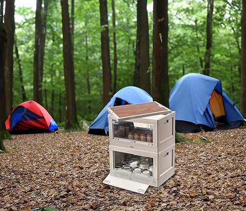 Xcase Caisse de camping : lot de 2 boîtes de rangement de camping, pliables et empilables, plateau MDF 55 l (boîte empilable, caisses empilables, réchauds de camping) - Nail Gallerys