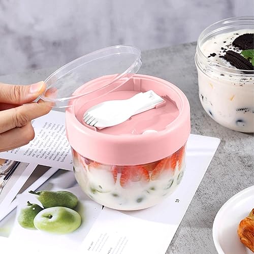 Overnight Oats Verre | Récipient d'avoine | Gobelet portable à flocons d'avoine avec couvercle et cuillère, contenants 600 ml pour la préparation des repas - Nail Gallerys