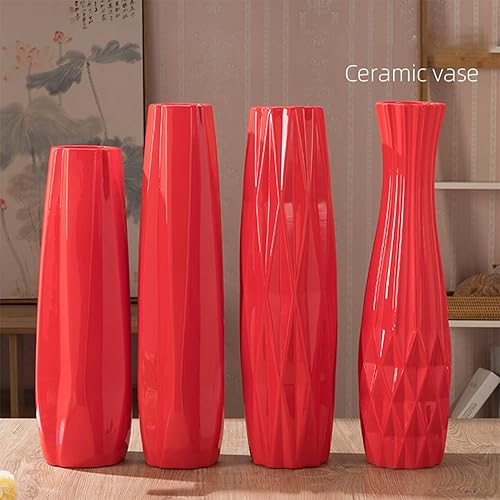 Vase à Fleurs en céramique Rouge, Grand Vase de Sol, pour Vase de décoration intérieure Moderne et Rustique, pour Les Amis et la Famille, Noël, Mariage (Color : Red, S : 16.5x53.5cm) - Nail Gallerys