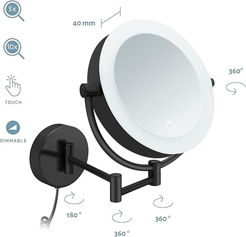 Libaro Tokyo XL Miroir de Maquillage Grand Grossissant x3 / x7 Lumineux à LED avec Fixation Murale et Variateur d'Intensité Tactile, Miroir Maquilleur Rond pour Salle de Bain - Extensible, Pivotant - Nail Gallerys