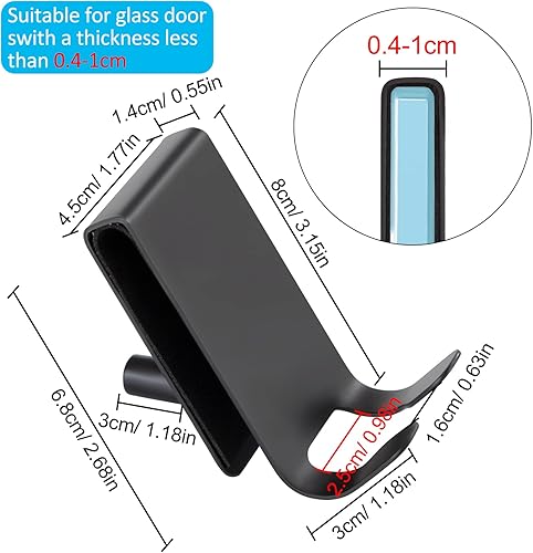 QIMEI-SHOP Crochet de Douche pour Serviette Sans Perçage Crochets Porte de Bains en Acier Inox Adapter 4-10mm d'épaisseur Verre 2 Pièces Noir - Nail Gallerys