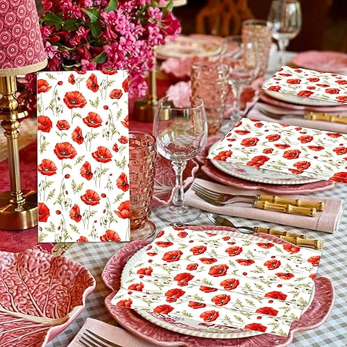 20 serviettes jetables rouges à motifs floraux pour anniversaire floral baby shower mariage décoration fêtes nuptiales célébrations événements festifs - Nail Gallerys