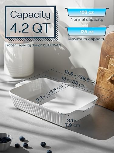DOWAN Casserole, 9x13 plat de cuisson en céramique, grand plat à lasagne profond pour le four, 4.2 quarts plat de cuisson avec poignées, résistant au four et durable pour lasagne, cadeau de mariage - Nail Gallerys