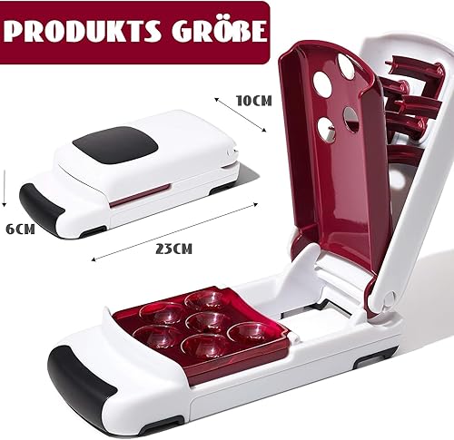 Norhogo Multi Cherry Pitter, dénoyauteur de cerises à 6 trous, outil de dénoyauteur de cerises, séparateur, multi-dénoyauteur de cerises avec dégagement rapide (23 x 10 x 6 cm, blanc + rouge) - Nail Gallerys