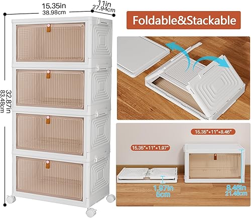 PurKeep Boite de Rangement avec Couvercle - 36L*4 Caisse Rangement Plastique, Boite Plastique Rangement avec Portes et roulettes, Boîtes de Rangement Pliables, Blanc, 4 Emballage - Nail Gallerys