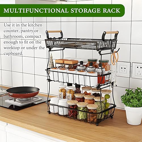 aichilra Corbeille à fruits à 3 niveaux avec 2 crochets de suspension pour bananes - Grande capacité - Panier en maille métallique pour pain, collation, légumes - Nail Gallerys