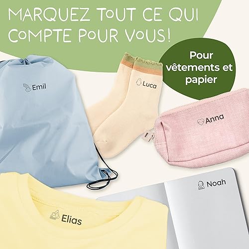 melu kids® Tampon Vetement Enfant - Tampon Personnalisable pour Textiles et Papier - Prénom Marqueur Vetement Enfant pour Crèche et École, Lavable en Machine - Nail Gallerys