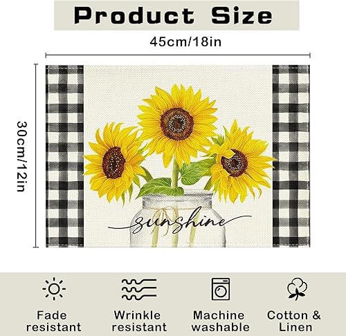 Set de Table été, 4 Sets de Table, 30 x 45 cm Set de Table Lavable, Dessous de Table, Set de Table Tissus Fleurs, Décoration de Table de Cuisine D'été, Décoration de Fête de Vacances (C) - Nail Gallerys
