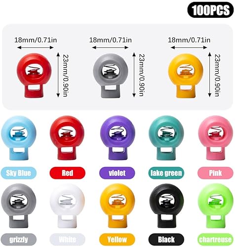 Rebanky 100 Pièces Bouchon de Cordon Plastique 8mm Arret de Cordon Coloré Cordon de Verrouillage à Trou Unique Stop Cordon Serrure de Cordon Rond pour Lacets,Vêtements et Sacs à Dos,10 Couleurs - Nail Gallerys