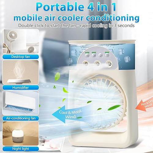 Journeyside Mini Climatiseur Mobile, 4 en 1 Climatiseur Portable, Refroidisseur D'air, Ventilateur Climatiseur, Climatiseur Mobile Silencieux, Mini Ventilateur Puissant à 3 Vitesses - Nail Gallerys