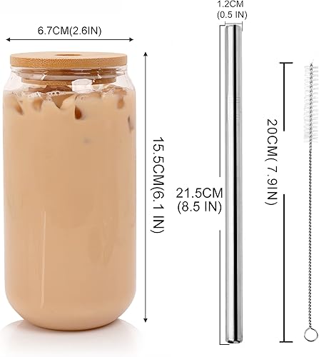 Lot de 2 verres à bière avec couvercles et paille, 590 ml avec couvercle en bambou, tasse à café glacé, tasse réutilisable en forme de canette de boisson Boba bouteille de voyage, cadeau de camping - Nail Gallerys