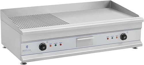 Royal Catering Plancha Grill Électrique Double RCG 100G (Plaque 100 x 52 cm, 2 x 3 200 W, Surface de Cuisson Lisse Et Nervurée, 2 Zones de Chauffe Indépendantes, Pare-Projections, Gouttière) - Nail Gallerys