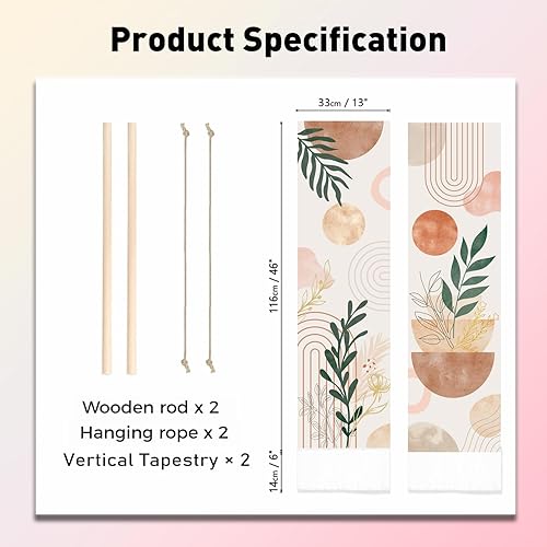 PLIGREAT 2 Pack Boho Tapisserie avec glands, plantes Esthétique Tenture murale Abstrait vertical Home Art Tapisserie pour chambre à coucher Salon Salle de bain Long étroit Tenture murale Art Decor - Nail Gallerys