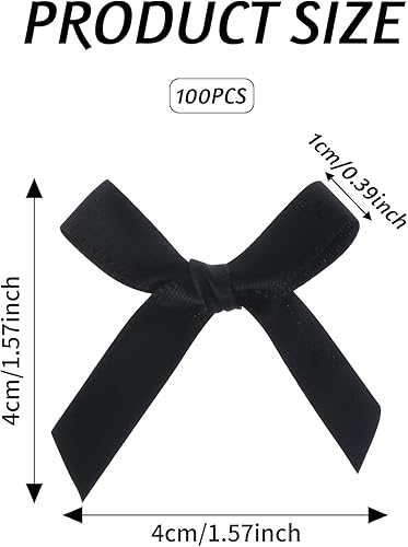 Lot de 100 mini nœuds en ruban de satin noir - 4 x 4 cm - Petits nœuds pour bricolage, cadeau, couture, décoration de mariage, Halloween - Nail Gallerys