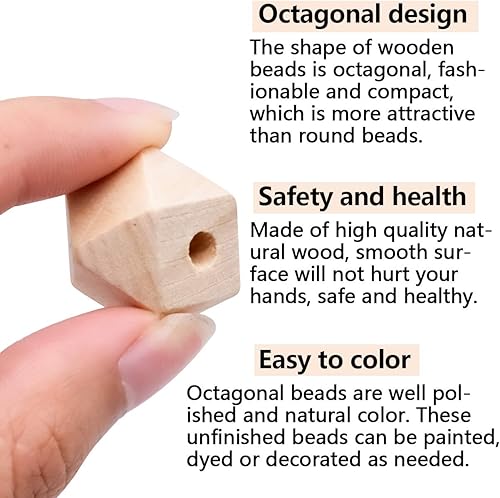 WINSDL 50 Pièces Perles Octogonales en Bois Naturel Géométrique pour la Fabrication de Bracelets, Bijoux, Artisanat Accessoires (18 mm) - Nail Gallerys