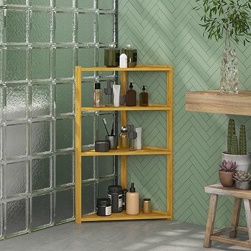 HOMCOM Étagère d'angle Bambou à 4 Niveaux Étagères de Rangement sur Pieds pour Salle de Bain, Cuisine dim. 37L x 34l x 79,5H cm Naturel - Nail Gallerys