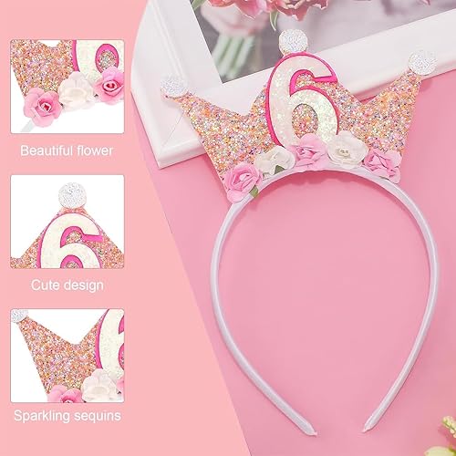 GGUFAY Couronne de Princesse Enfant 6 Ans avec Bougies d'anniversaire, Magnifique Couronne Princesse pour Fille avec Design Étoilé et Roses, Fête d'anniversaire de Fille - Nail Gallerys