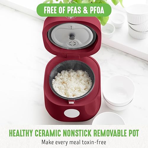 GreenLife Cocotte à riz numérique 4 tasses, sans PFAS et PFOA, en céramique amovible, passe au lave-vaisselle, aux haricots d'avoine de cuisine saine et plus encore, préréglages automatiques - Nail Gallerys