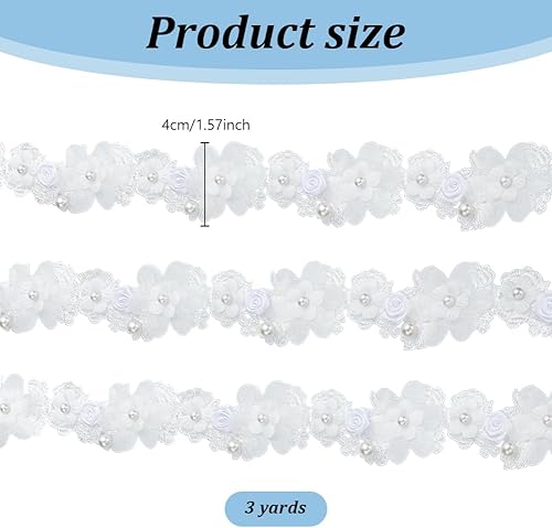 WEBEEDY 15 Verges 3D Ruban Garniture 4 cm de Garniture Brodée de Fleurs de Rose Perle Blanche pour L'Artisanat DIY en Couture Fournitures de Robe de Mariée Emballage Cadeau Rideaux Décor de Fête - Nail Gallerys