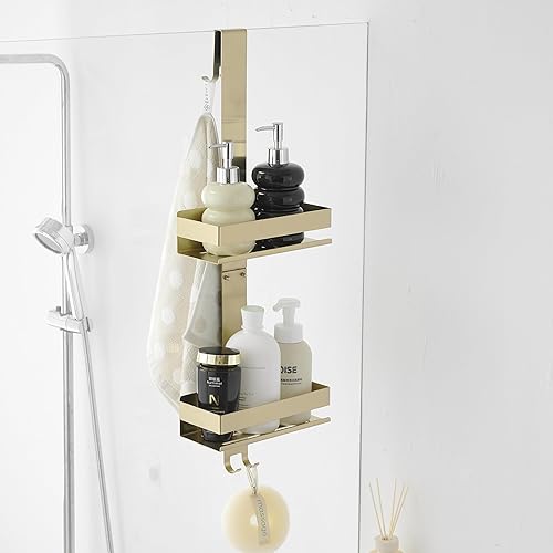 Kelelife Étagère de douche à suspendre, dorée, en acier inoxydable SUS304, pour shampooing, gel douche - Nail Gallerys