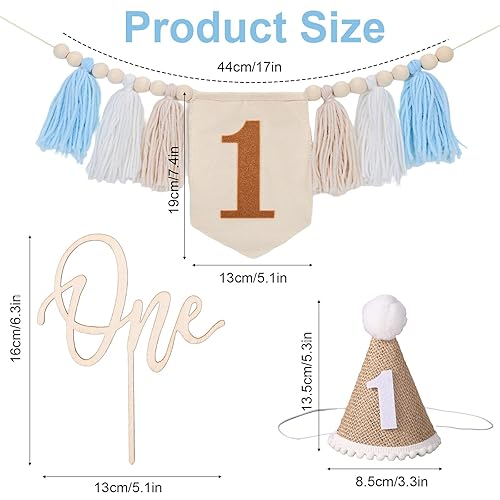 Bannière de Chaise Haute pour 1er Anniversaire, Bannière à Pampilles en Perles de Bois avec Décorations de Gâteau et Chapeaux pour Décoration de Fête d'Anniversaire d'Enfants - Nail Gallerys