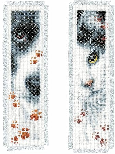 Vervaco De Point De Croix Compté Marque-Page DIY (lot de 2) CHIEN ET CHAT Kit Complet Loisir Créatif Adulte Cadeau De Lecture Broderie Débutant ca. 6 x 20 cm Cross Stitch - Nail Gallerys