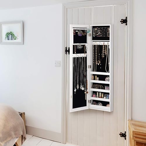 GOPLUS Armoire à Bijoux Murale avec Miroir,Rangement avec Miroir Plein Longueur sur le Miroir,Organisateur de Rangement pour Armoire à Bijoux en Miroir Monté sur Porte Murale,Crochet de Collier - Nail Gallerys