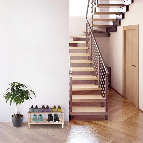 relaxdays Étagère à chaussures bois, meuble étroit à 2 niveaux, jusqu’à 4 paires, H x L x P : 29,5 x 63 x 26 cm, nature - Nail Gallerys