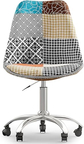 Iconik Interior Patchwork Style Chaise de Bureau Pivotante - Tissu Patchwork - Patty Multicolore - Nail Gallerys