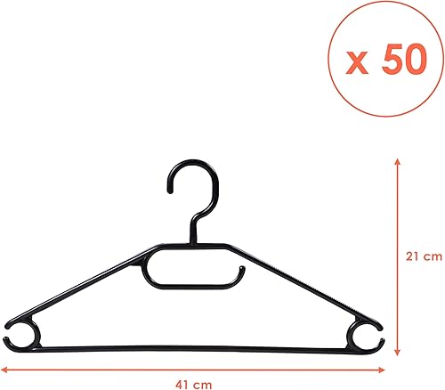 Spetebo Lot de 50 cintres en Plastique 100% recyclé Noir - Qualité Extra Lourde (45 g par Cintre) - Fabriqué en UE - avec rainures antidérapantes et Cravates - Porte-Ceinture - Nail Gallerys