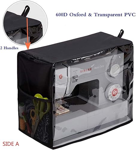 Housse De Protection pour Machines à Coudre,Couverture Transparente avec 2 Poignées Et Poches en Filet,pour Brother Singer Janome,Oxford Noir 43 * 33Cm - Nail Gallerys