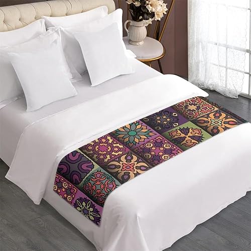 Morbuy Chemin de Lit Hôtel Doux Qui Ne Se Décolore Pas - Moderne Style Mandala Boho Accueil Literie Drapeau Drapeau Queue de Lit Décoration de la Maison (Losange Boho,50x210cm) - Nail Gallerys