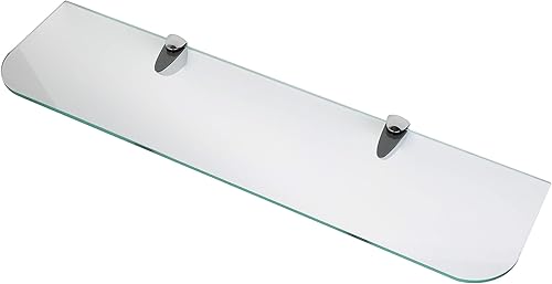 BSM Marketing Étagère en verre trempé de 6 mm d'épaisseur avec coins incurvés, grande finition chromée, prend en charge 600 mm et 500 mm, noir, blanc et transparent (600 mm x 150 mm, 1 étagère) - Nail Gallerys