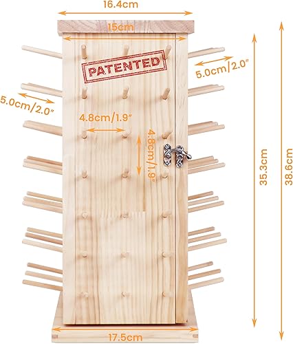 New brothread 129 Bobines (DIY) 360° Rotation Complète Support de fil en bois avec double porte (L'espace intérieur peut contenir≤500M bobines) pour Couture, Matelassage, Broderie, Tressage de cheveux - Nail Gallerys