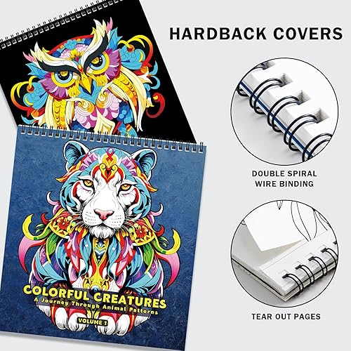 FUN LAVIE Livre de Coloriage pour Adultes - 32 Mandalas Animaux Relaxants, Adolescents et Adultes, Designs Pleine Conscience et Réduction du Stress - Cahier de Coloriage Anti-Stress - Reliure Spirale - Nail Gallerys