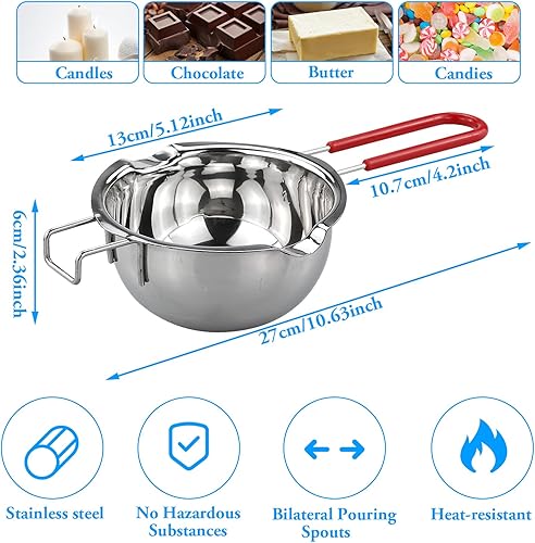 Kit de Fabrication de Bougies, 200 mèches de Bougie, mèche Plate cirée avec 1 Pot de Fusion en Acier Inoxydable, 2 Porte-mèches Fixes en métal, 5 pièces Autocollants, pour DIY Fabrication Bougie - Nail Gallerys