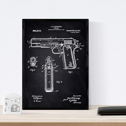 Nacnic Affiche Revolver de brevet. Feuille avec le vieux brevet de dessin en format A3 et vintage background - Nail Gallerys