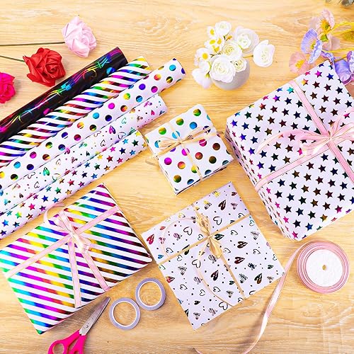 Lot de 5 Rouleau Papier Cadeau, 43cm x 3m Papier Cadeau Anniversaire Multicolore Papier Cadeau Rouleau Papier d'Emballage Cadeau pour Anniversaire d'Enfant, Mariage, Fête Prénatale, Noël - Nail Gallerys
