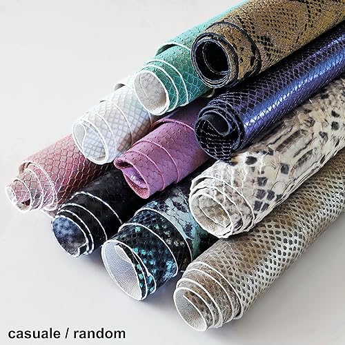 LA GARZARARA – Chutes de Cuir Python, Noix de Coco et Lézard – Minimum 25x20 cm, Maximum 40x40 cm – 1 kg – Sélection Aléatoire pour Artisanat, Couture et Créations Fait-Main – Unis et à Motifs - B098 - Nail Gallerys