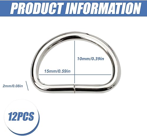 QFEHTHSK 12Pcs Boucles D'Anneau en D, Boucles Demi-Cercle, Boucles D'Anneau en D en Métal, Boucles De Bandoulière, Anneaux en D De Couture, Accessoires D'Artisanat De Vêtements - Nail Gallerys