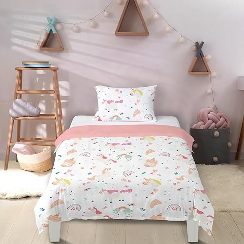 MUSOLEI Housse de Couette 120x150 Licorne Enfant Fille Rose Parure de Lit 90x190 1 Personne Microfibre 3D Imprimé avec Fermeture Éclair avec Taie d'oreiller 40x60 Cadeau Anniversaire Fête Noël - Nail Gallerys