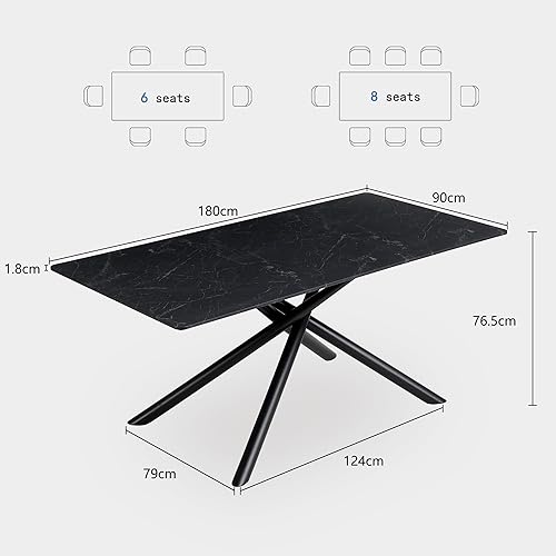 JZGORC Table à Manger rectangulaire, Table de Cuisine Moderne, Plateau en MDF épissé 180×90cm, Pieds croisés en métal, Peut accueillir 8-12 Personnes (Imitation travertin Jaune) - Nail Gallerys