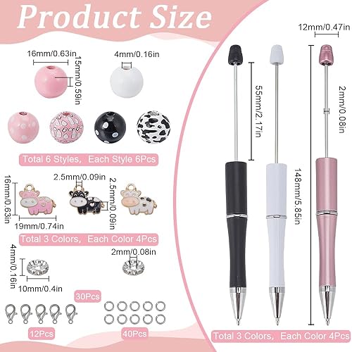 SUNNYCLUE DIY 12 Ensembles de Stylos à Perles Kit de Stylos à Perles en Plastique Stylos à Perles Assortis de Vache Perles de Bois Strass Perles D'Espacement Stylos à Bille à Perles pour Enseignants É - Nail Gallerys