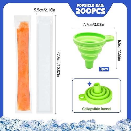 Sachets de Glace à l'eau, 200 Sachets pour Moules à Glace, Sans BPA, avec 1 Entonnoir, Sachets Jetables pour Moules à Glace au Yaourt, Bonbons et Crème Glacée - Nail Gallerys