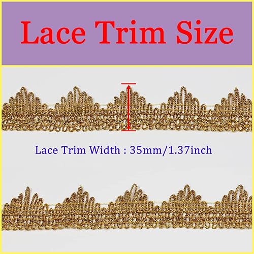 Tibaoffy Ruban de dentelle à paillettes rouges et dorées pour loisirs créatifs et couture - Longueur : 13 m - Largeur : 35 mm - Nail Gallerys