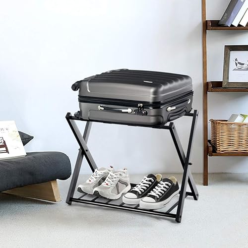 RELAX4LIFE 2 Porte-Bagage Valises Pliable en Métal 68x44x57cm, Support de Valise Porte-valises Pliant avec 2 Étages & 4 Sangles, Support Sacs de Voyage Noir pour Hôtel Chambre Noir (2 paquet) - Nail Gallerys