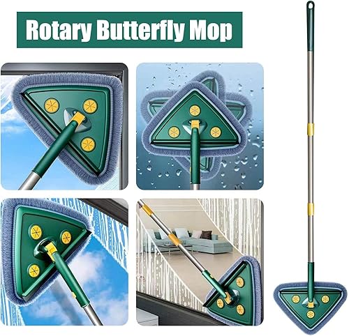JINGAN Triangle serpillère en microfibre Triangulaire pivotant à 360 degrés avec lave-glace pour douche - Balai extensible pour le nettoyage des murs à rotation manuelle, 2 rechange - Nail Gallerys
