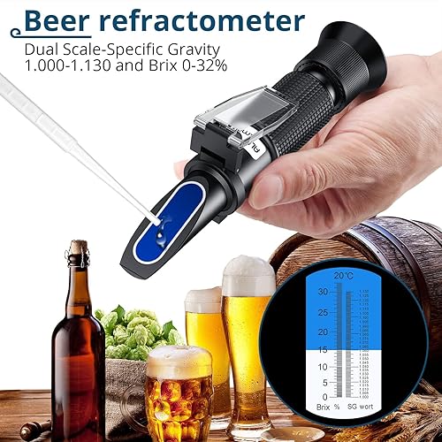ALLmeter Réfractomètre de bière 0-32% Brix et Gravité Spécifique 1.000-1.130 SG avec ATC pour détecter Le moût Non Fermenté, Brassage de bière Maison Hydromel Mead - Nail Gallerys