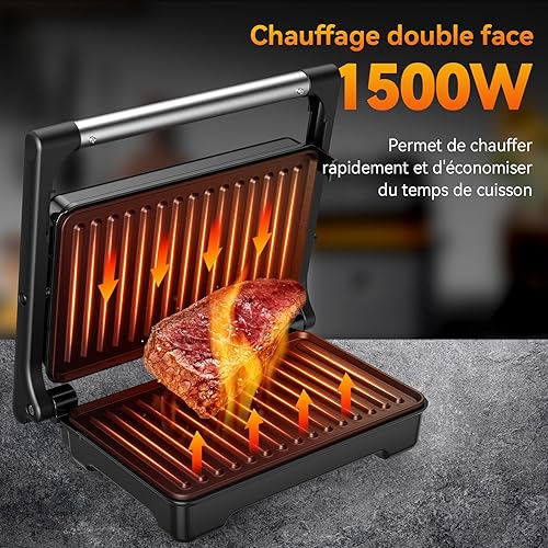 OSTBA Grill Viande, Machine a Panini et Sandwich Maker, 1500W Grill Electrique avec Plaques Antiadhésives, Voyants Lumineux, Poignée Cool Touch, Facile à Nettoyer, 2 Tranches - Nail Gallerys