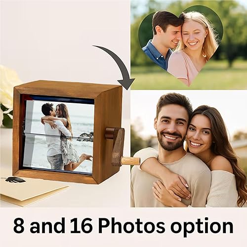 Machine d'animation de Cadre Photo Personnalisé,Boîte à Flipbook Mécanique à Manivelle avec Lumière,Cadeau pour Couples,Famille et Anniversaires (8/16 Photos) - Nail Gallerys